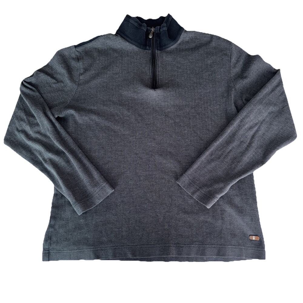 Hugo Boss Sweater Mens Medium Black Cotton Quarter Snap Button Knit Pullover